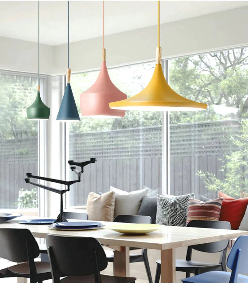 Modern Nordic Pendant Lights Iron Lampshade Wood Led Hanging Lamp