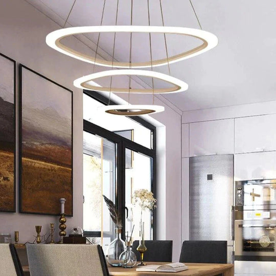 Modern Led Pendant Lights For Living Room Dining 3/2/1 Triangle Rings Acrylic Aluminum Body Lamp