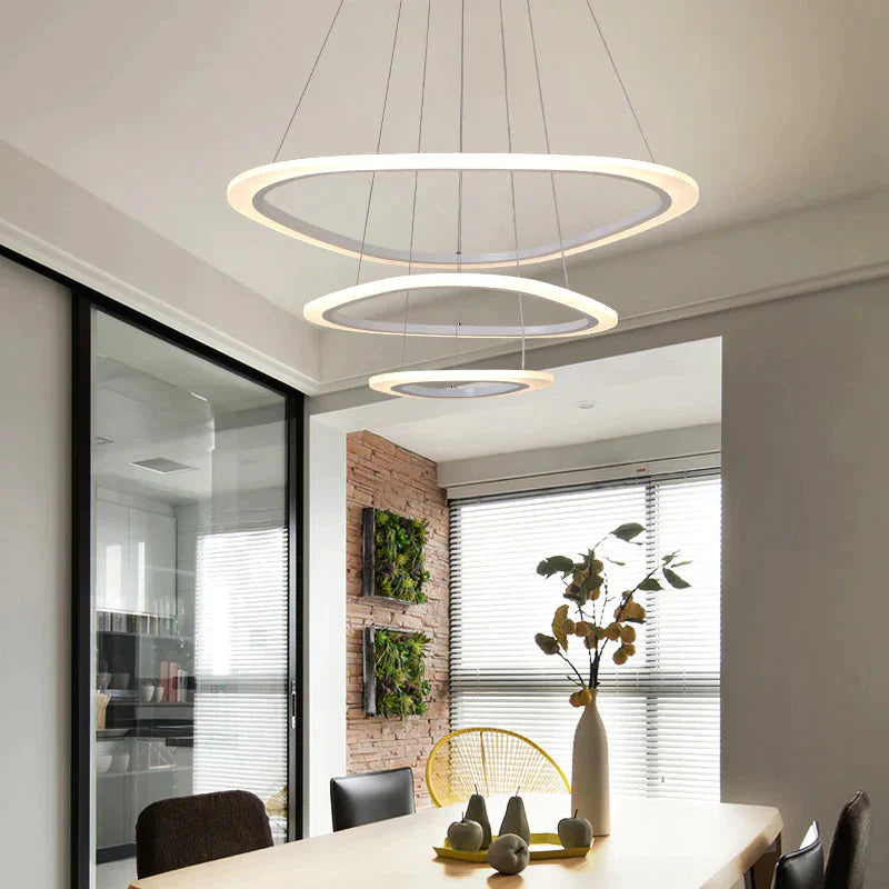 Modern Led Pendant Lights For Living Room Dining 3/2/1 Triangle Rings Acrylic Aluminum Body Lamp