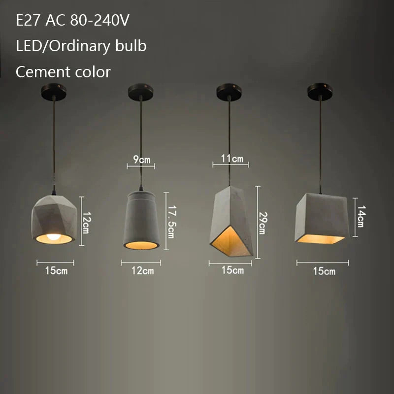 Vintage 5 Styles Cement Hanging Pendant Lamp E27 Led Light With Switch Lighting Fixture For Living