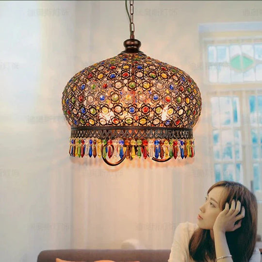 Bohemian Crystal Pendant Lamp Light Wrought Iron Lamps Lights For Kitchen Island Dining Living Room