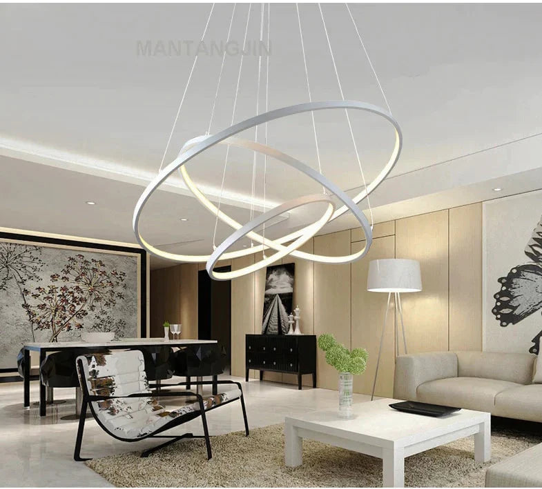 Black/White/Golden Modern Pendant Lights For Living Room Dining 4/3/2/1 Circle Rings Acrylic