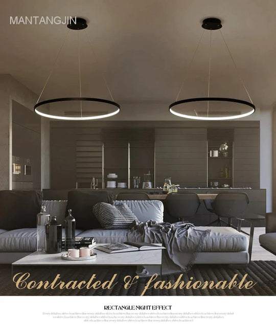 Black/White/Golden Modern Pendant Lights For Living Room Dining 4/3/2/1 Circle Rings Acrylic