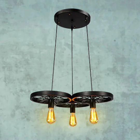 Retro Industrial Iron Wheel Vintage Black Pendant Lamp Classic Loft Lights E27 For Restaurant