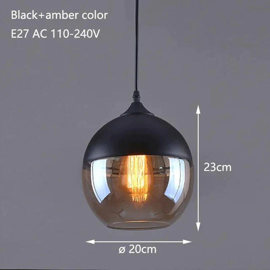 Nordic Modern Loft Hanging Glass Pendant Light For Kitchen Bar Living Room Bedroom Black And Amber 3
