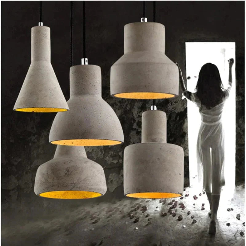 Vintage Art Deco Cement Engraved Hanging Pendant Lamp E27 Led Light With Switch Lighting Fixture