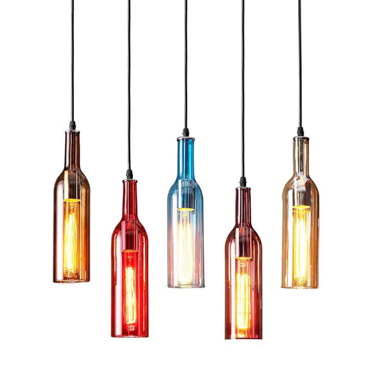 Vintage Creative Beer Bottle Glass Pendant Light Led E27 With 5 Colors Loft Hanging Lal Restaurant