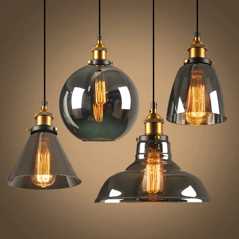 Vintage Glass Pendant Lights Loft Hang Lamp Smoky Grey Hanging Light