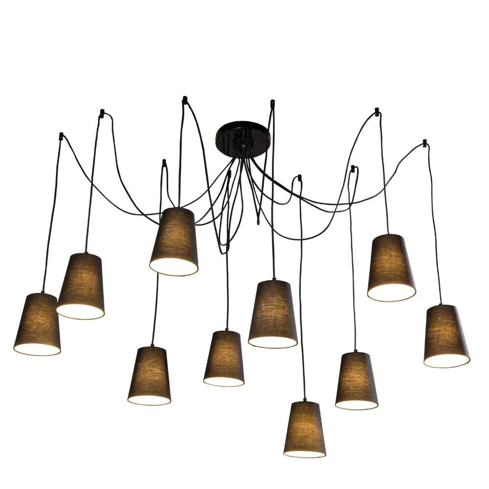 Modern Large Black/White Spider Braided Pendant Lamp Diy 10 Heads Clusters Of Hanging Fabric Shades