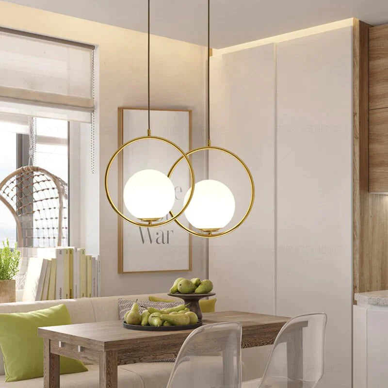 Simple Circled Iron Glass Pendant Light Led E27 Loft Modern Hanging Lamp With 2 Colors For Parlor