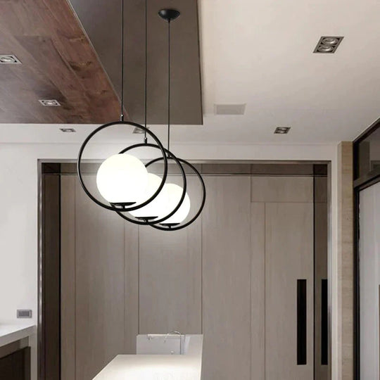 Simple Circled Iron Glass Pendant Light Led E27 Loft Modern Hanging Lamp With 2 Colors For Parlor