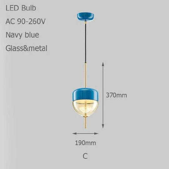 Nordic Modern Teardrop - Shaped Blue Glass Pendant Light Led Art Deco Simple White Hanging Lamp For