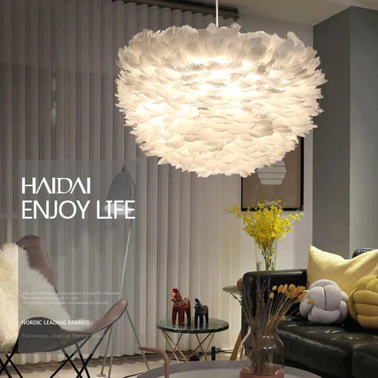 Loft Modern White Nature Goose Feather Pendant Lights Romantic E27 Led Lamps For Home Restaurant