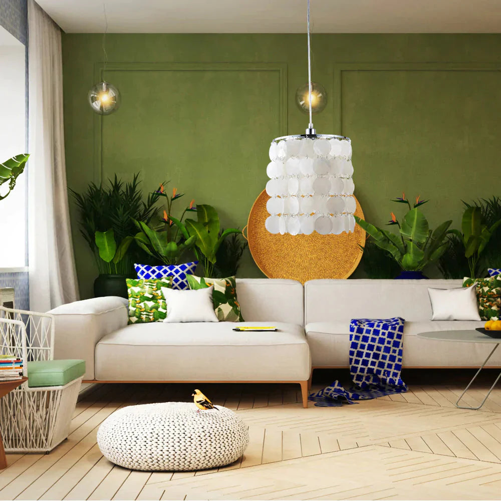 Diy Modern White Natural Seashell Pendant Lamps E14 Led Shell Lighting For Dining Room Living