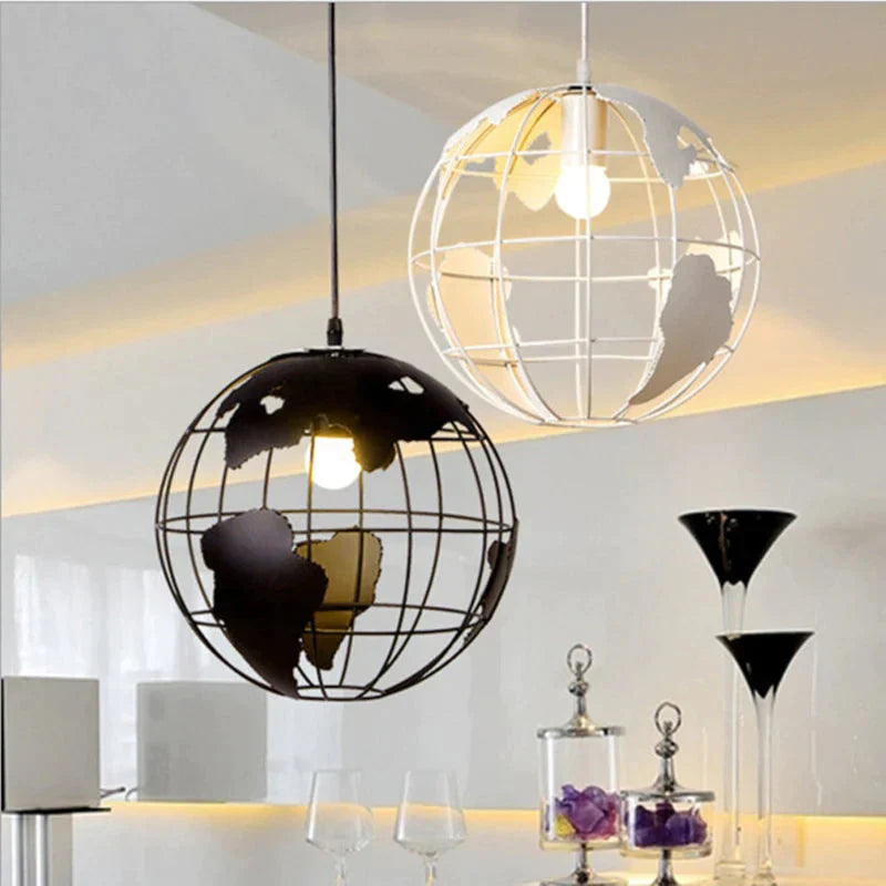 Modern Globe Pendant Lights Black/White Lamps For Bar/Restaurant Hollow Ball Ceiling Fixtures Light
