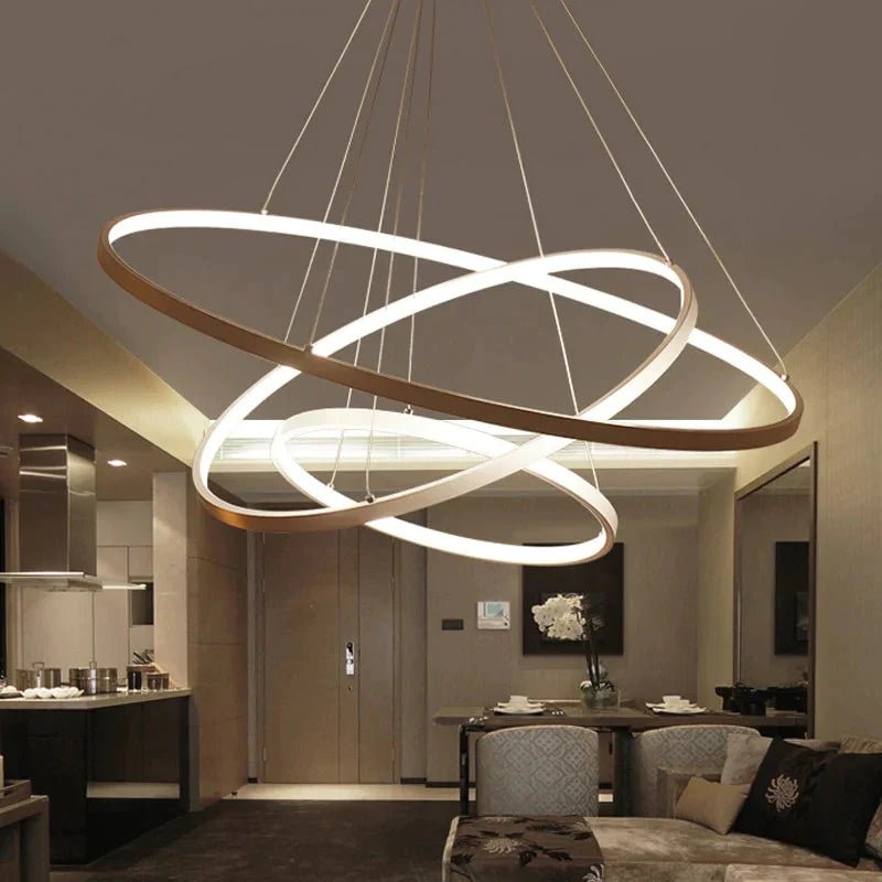 Modern Circle Rings Acrylic Aluminum Pendant Lights For Living Room Dining 3Ring 20 40 60Cm / Body