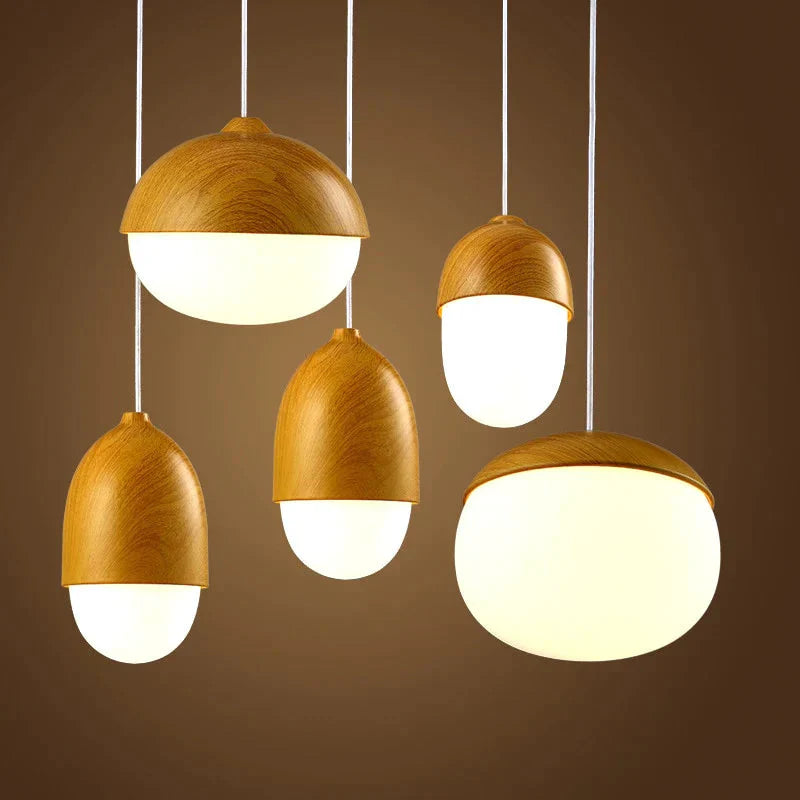 Imitation Wood Nut Pendant Lamp Industrial Retro Kitchen Shade Light For Dining Room Restaurant