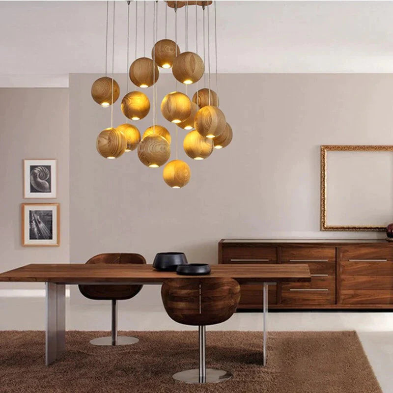 Wood Balls Chandelier Lighting Modern Nordic Creative Pendant Lamp Drop Lights For Loft Room Hotel