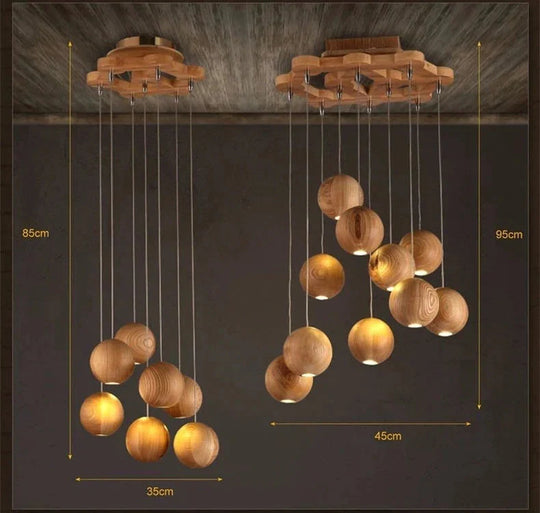 Wood Balls Chandelier Lighting Modern Nordic Creative Pendant Lamp Drop Lights For Loft Room Hotel