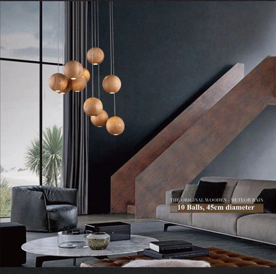 Wood Balls Chandelier Lighting Modern Nordic Creative Pendant Lamp Drop Lights For Loft Room Hotel