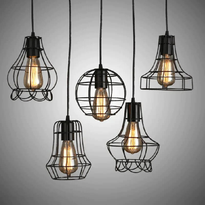 Loft Retro Vintage Black Industrial Iron Cage Pendant Lamp Cord Lights Illumination For Dining Room