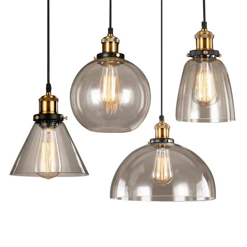 Vintage Pendant Lights American Amber Glass Lamp E27 Edison Light Bulb Dinning Room Kitchen Home