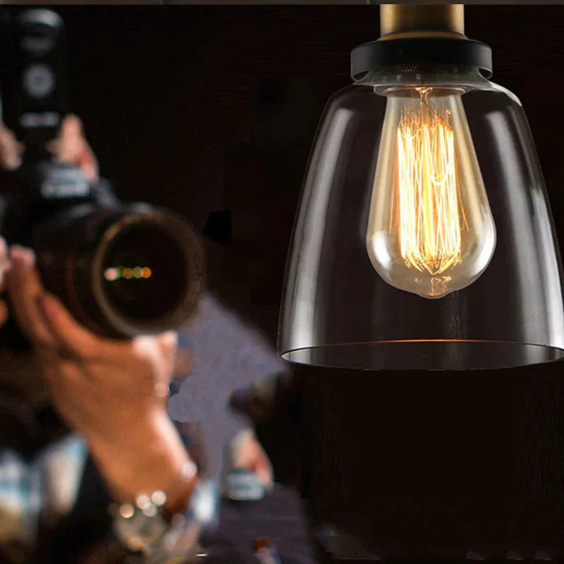 Vintage Pendant Lights Amber Glass E27 Edison Bulb Lamp