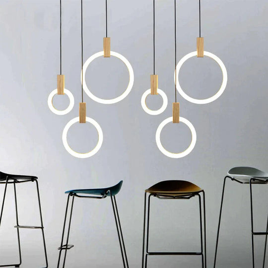 Modern 1/3/6Heads Led Chandeliers Wood Acrylic Ring Chandelier For Loft Decor Pendant