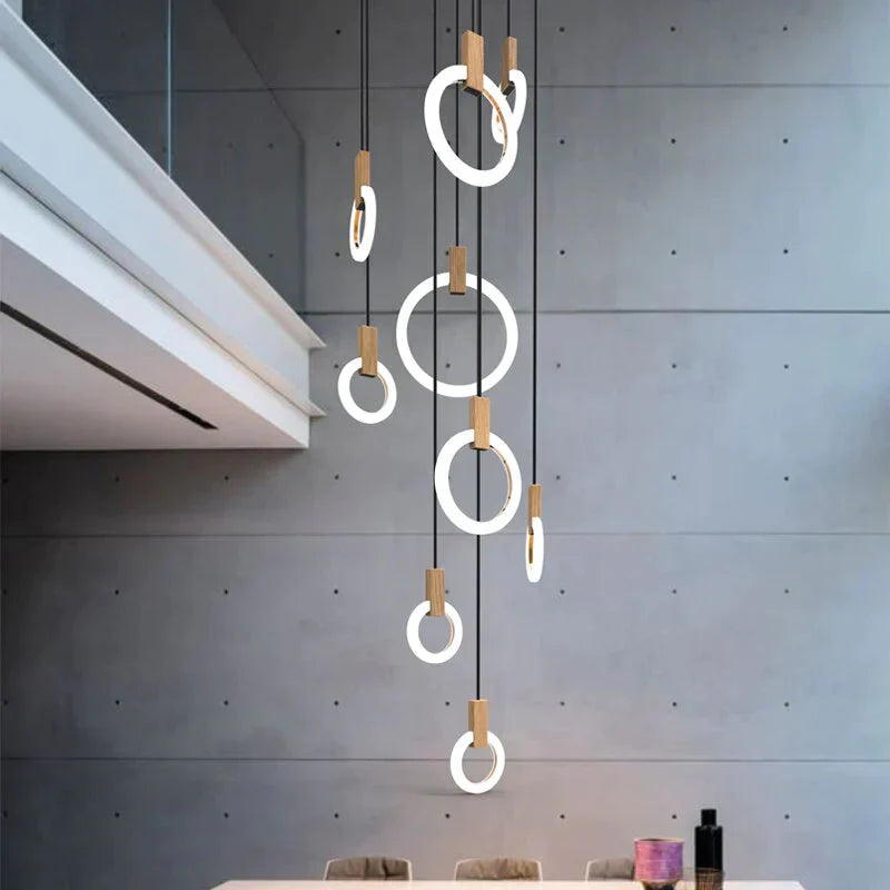 Modern 1/3/6Heads Led Chandeliers Wood Acrylic Ring Chandelier For Loft Decor Pendant