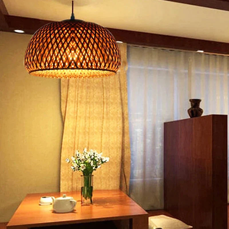 Modern Bamboo Hand Knitted Pendant Lamp For Dinning Living Room