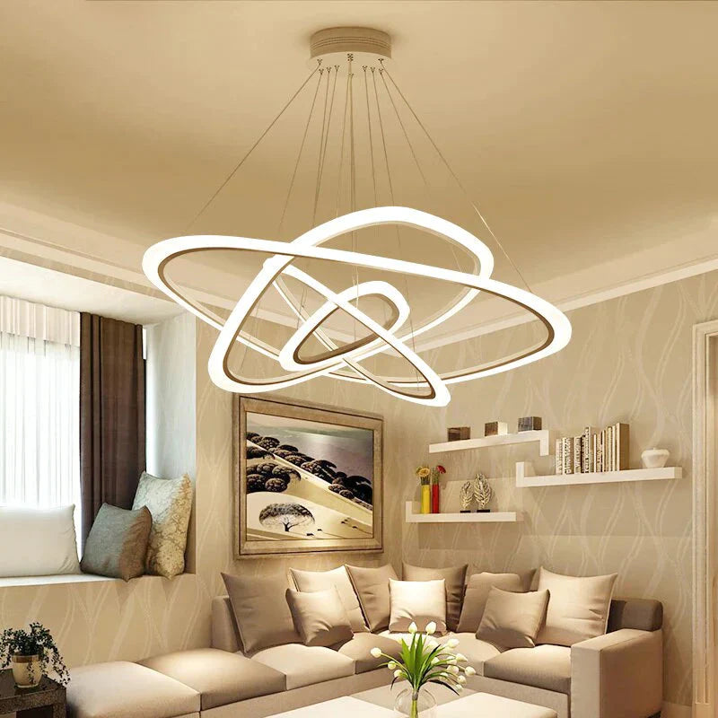 Modern Led Pendant Lights For Living Room Dining 3/2/1 Triangle Rings Acrylic Aluminum Body Lamp