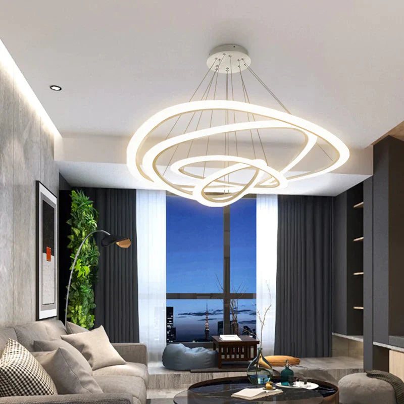 Modern Led Pendant Lights For Living Room Dining 3/2/1 Triangle Rings Acrylic Aluminum Body Lamp