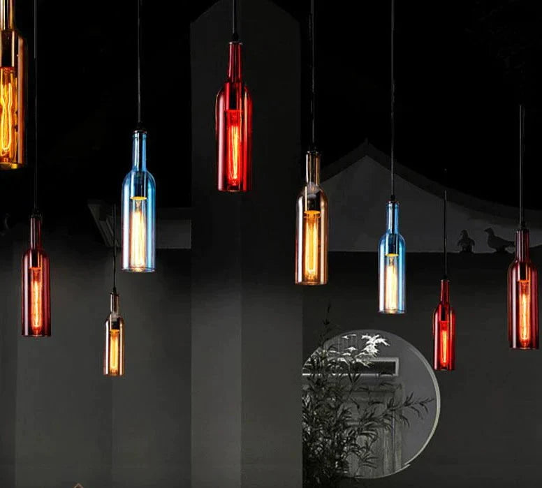 Wine Bottle Pendant Lamp Led Light Creative Bar Saloon Restaurant Home Christmas Decor 5 Colors