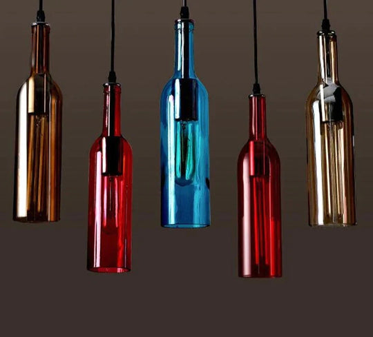 Wine Bottle Pendant Lamp Led Light Creative Bar Saloon Restaurant Home Christmas Decor 5 Colors