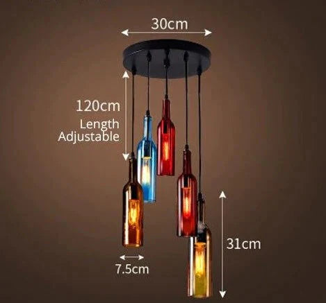 Wine Bottle Pendant Lamp Led Light Creative Bar Saloon Restaurant Home Christmas Decor 5 Colors