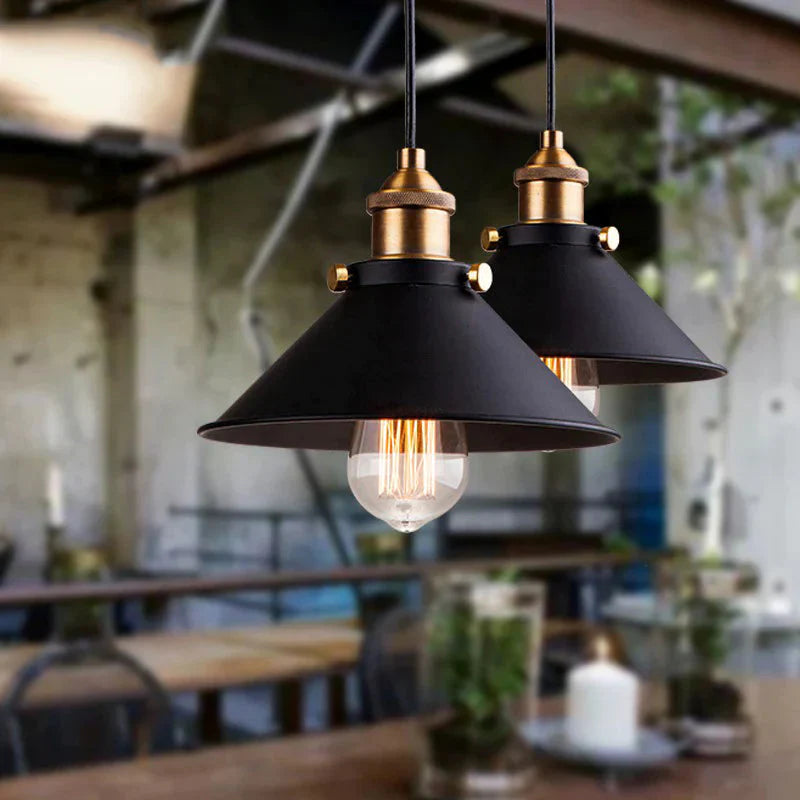 Black Vintage Industrial Pendant Light Nordic Retro Lights Iron Lampshade Loft Edison Lamp Metal