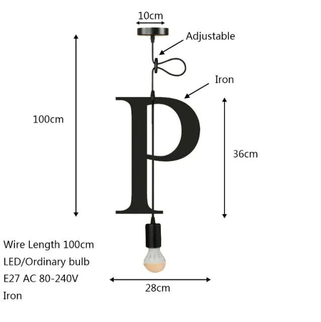 Novelty Loft Iron Letters’ Combination N - Z Pendant Light Led E27 Modern Europe Hanging Lamp For