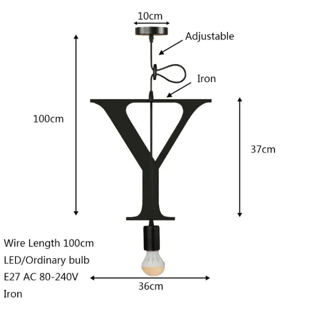 Novelty Loft Iron Letters’ Combination N - Z Pendant Light Led E27 Modern Europe Hanging Lamp For
