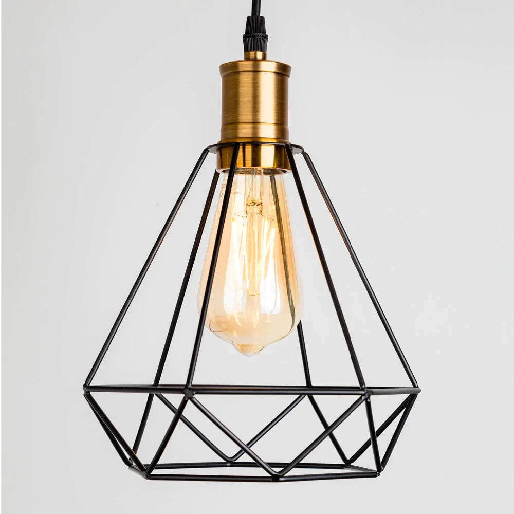 Modern Industrial Vintage Cage Pendant Light Iron Art Diamond Pyramid Wrought Home Ceiling Lamp