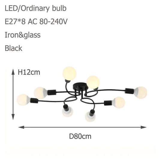 Modern Novelty 8 Lights Iron Glass Ceiling Lamp Led E27 Europe Simple Light With 2 Colors For