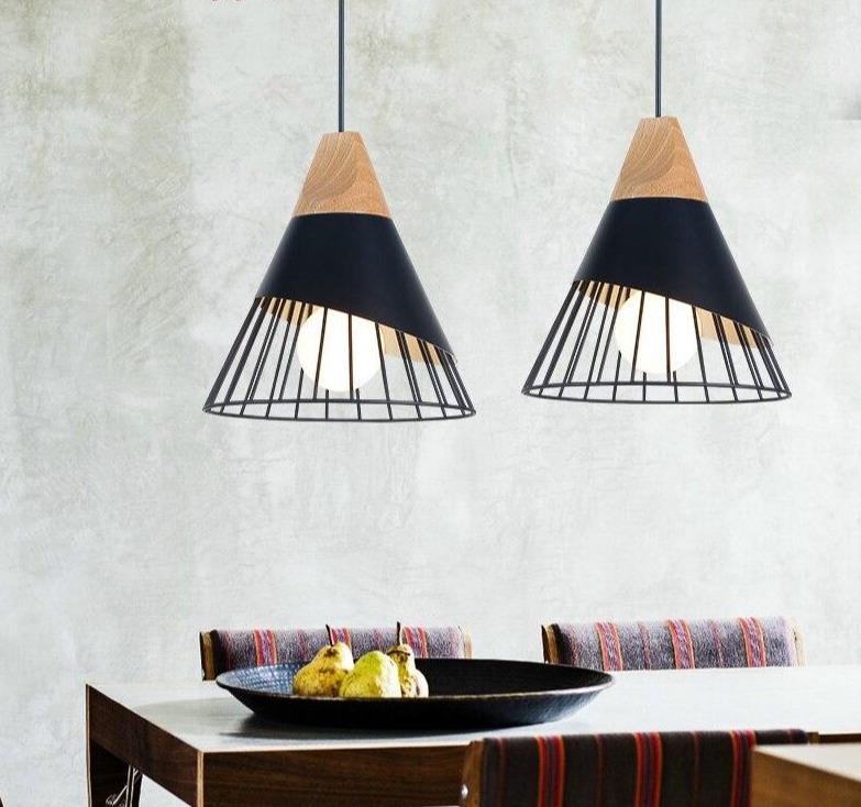 Modern Pendant Lights Iron Cover Led Vintage Lamp For Restaurant Kitchen Luminaire Suspendu Wooden