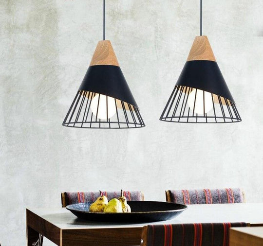 Modern Pendant Lights Iron Cover Led Vintage Lamp For Restaurant Kitchen Luminaire Suspendu Wooden