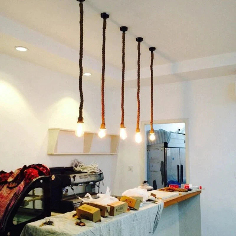 Vintage Rope Edison Pendant Lights Personality Loft E27 Industrial Lamp Hanglamp For Kitchen Cafe