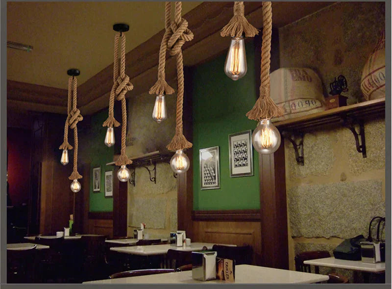 Vintage Rope Edison Pendant Lights Personality Loft E27 Industrial Lamp Hanglamp For Kitchen Cafe