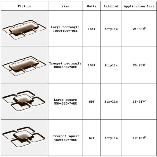 Square Modern Ceiling Lights Led For Living Room Bedroom White And Coffee Color Home Lamp