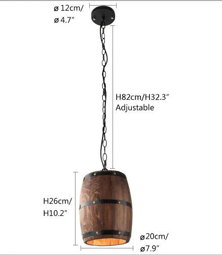 American Modern Nature Loft Wood Wine Barrel E27 Hanging Vintage Pendant Lights For Dining Room