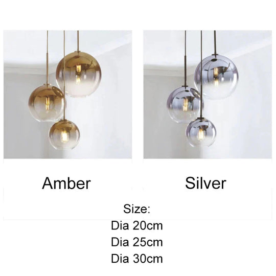 1Pc Modern E27 Led Nordic Pendant - Gradient Glass Globe Ball Home & Shop