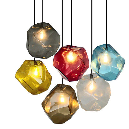 Simple Stone Glass Pendant Light Colorful Indoor G4 Led Lamp The Restaurant Dining Room Bar Cafe