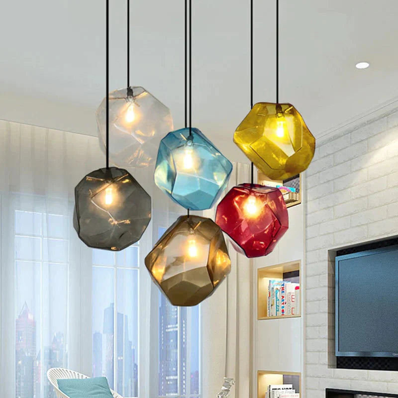 Simple Stone Glass Pendant Light Colorful Indoor G4 Led Lamp The Restaurant Dining Room Bar Cafe