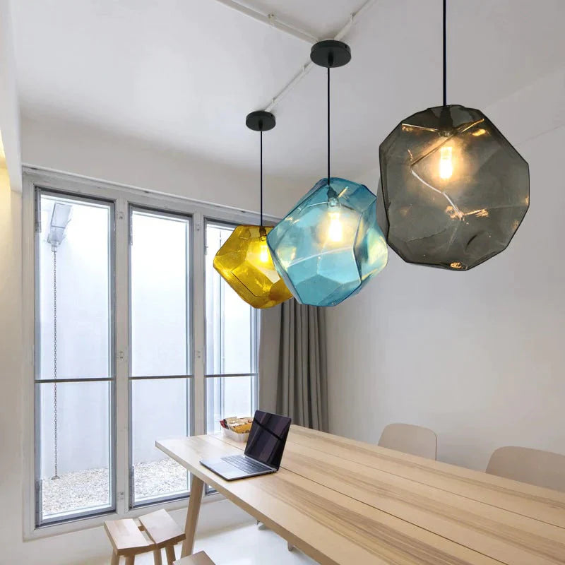 Simple Stone Glass Pendant Light Colorful Indoor G4 Led Lamp The Restaurant Dining Room Bar Cafe